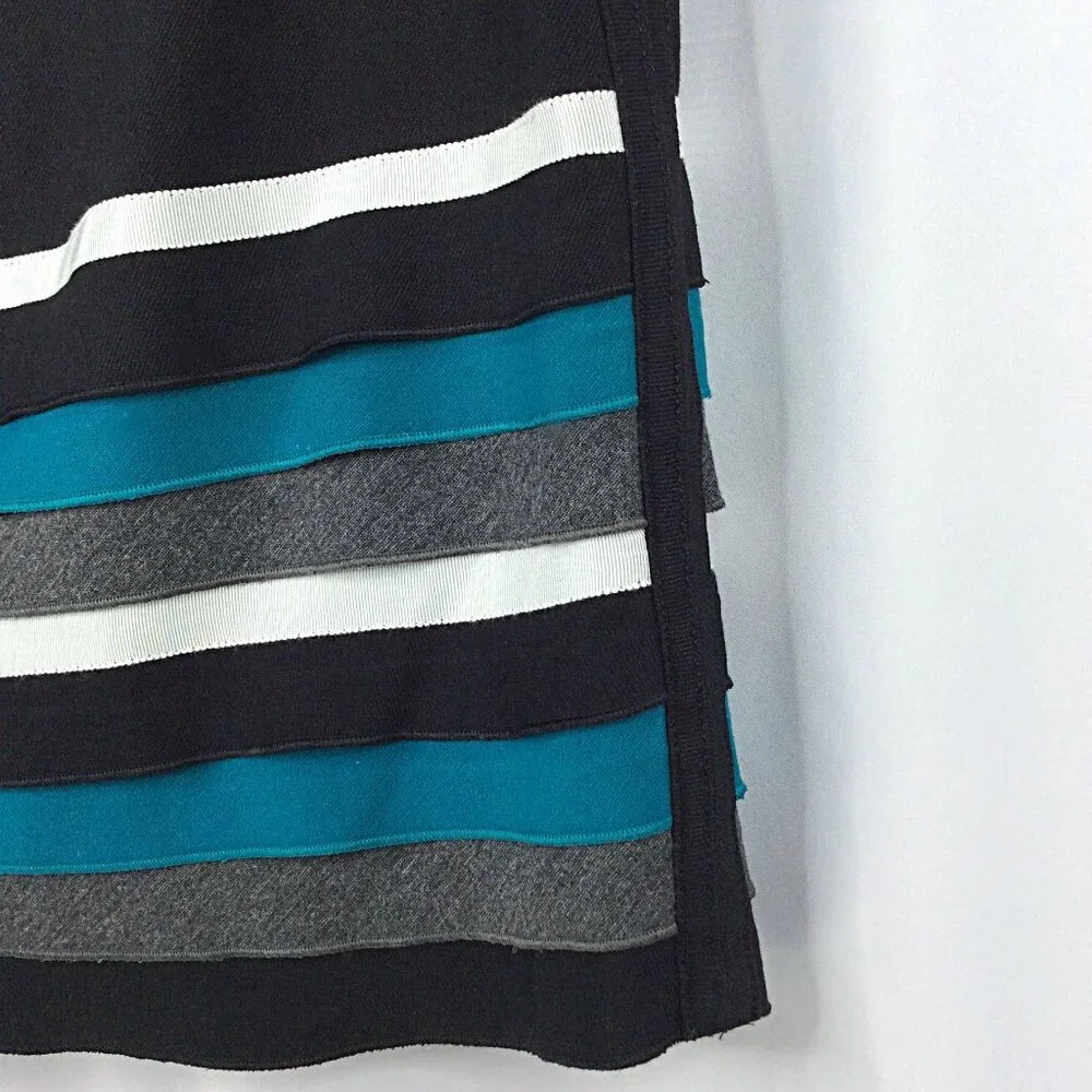 WHBM White House Black‎ Market Pencil Skirt Size 0 Teal Ribbon Striped Layered